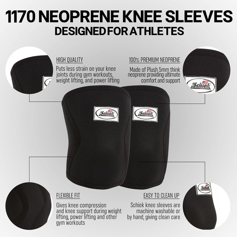 Schiek Sports Model 1170 Knee Sleeves - 5mm Neoprene Knee Compression Sleeves for Weight Lifting - Image 3